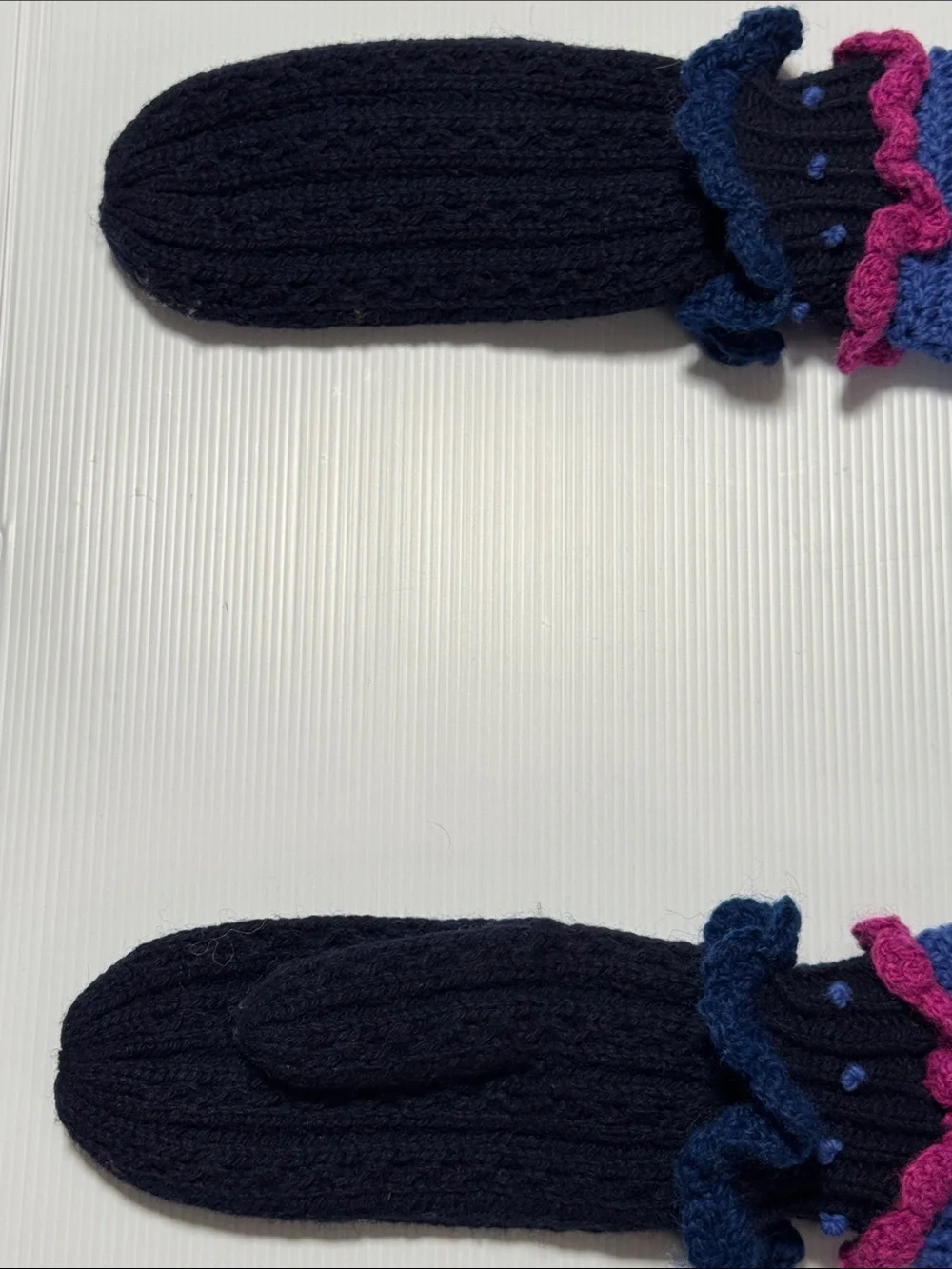 Handmade Mittens Ruffled Crochet Above Elbow Arm Warmers Black Blue Fuchsia
